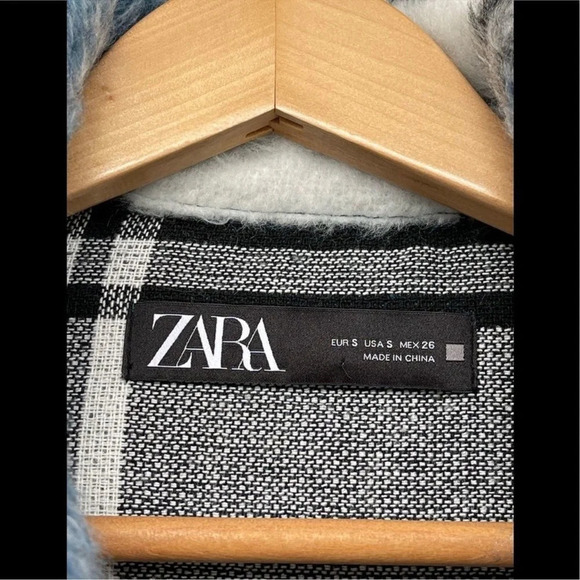 ZARA CROPPED PLAID OVER SHIRT BLUE/ WHITE SMALL - Picture 5 of 9
